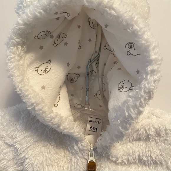 Carter's Baby Infant Serpa Zip-Up One-Piece Hooded Pram With Ears White 6 Months - Picture 6 of 10